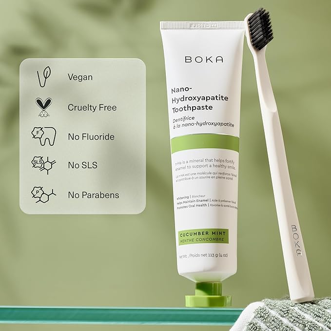Boka Fluoride Free Toothpaste, Nano Hydroxyapatite Toothpaste, Appropriate for Sensitive Teeth - for Adult, Kids Oral Care - Cucumber Mint Flavor, 4 Fl Oz 3Pk US Manufactured