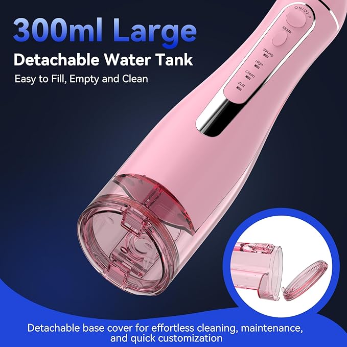 Water flossers for Teeth Pick, Portable Oral Irrigator Dental with 4 Modes 5 Jet Tips, IPX7 Rechargeable Water Tooth Flosser for Braces Sensitive Gum Care，300ml Tank for Home Travel Use