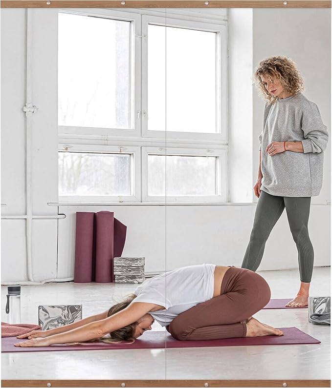 Hasipu 2Pcs 63''x28'' Home Gym Mirror Large Full Length Wall Mounted Full Body Mirror for Yoga Dance Fitness Exercise Studio Bedroom Garage, Frameless Tempered Glass Workout Mirrors Walnut Rectangular-StrideForce Fitness