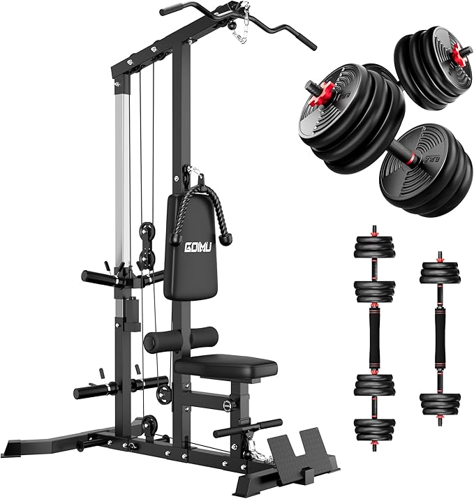 LS01 LAT Pulldown Machine, LAT Row Cable Machine with AB Crunch, LAT Tower with Cable Row Attachments, 3 in 1 Pulley Stations for Home Gym-StrideForce Fitness