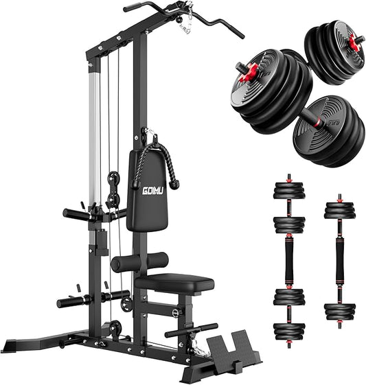 LS01 LAT Pulldown Machine, LAT Row Cable Machine with AB Crunch, LAT Tower with Cable Row Attachments, 3 in 1 Pulley Stations for Home Gym-StrideForce Fitness