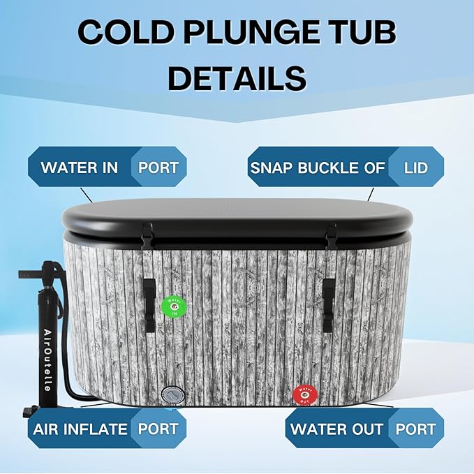 Inflatable Cold Plunge Tub, 216 - Gallon Large Ice Tub for Recovery, Durable & Portable with Water Chiller Compatibility, Gym and Training Use (Grey)-StrideForce Fitness