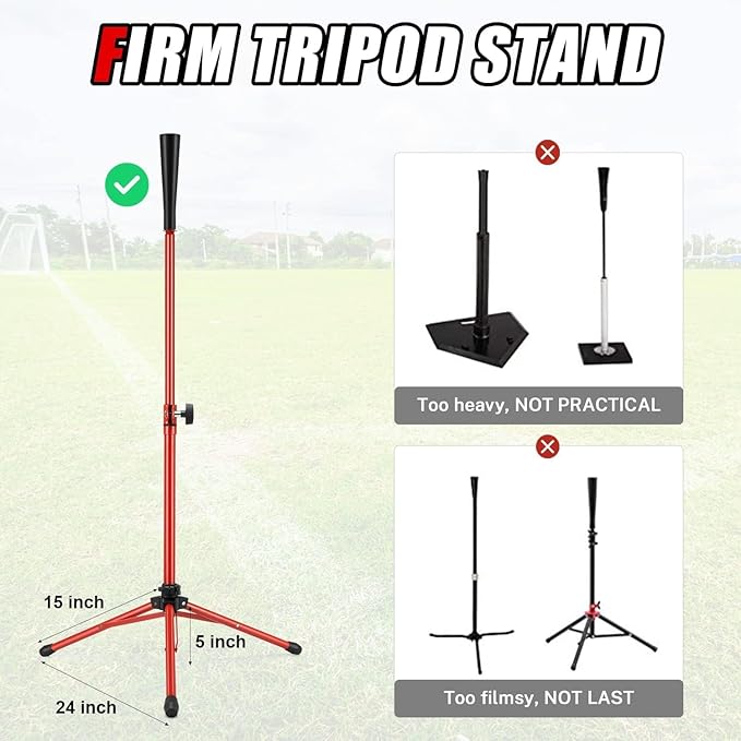 Gonex Baseball Softball Practice Hitting Batting Tripod Stand Rubber Tee Collapsible Portable with Carrying Bag-StrideForce Fitness