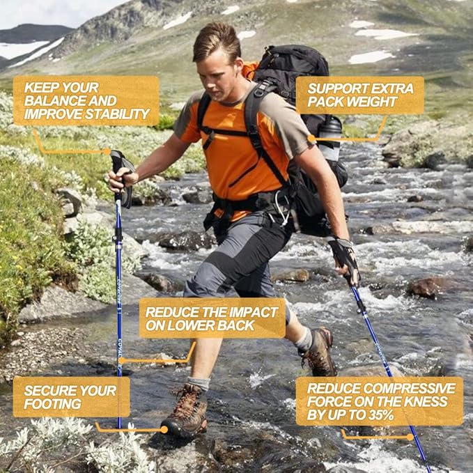 Covacure Trekking Poles Collapsible Hiking Poles - Aluminum Alloy 7075 Trekking Sticks with Quick Lock System, Telescopic, Collapsible, Ultralight for Hiking, Camping-StrideForce Fitness
