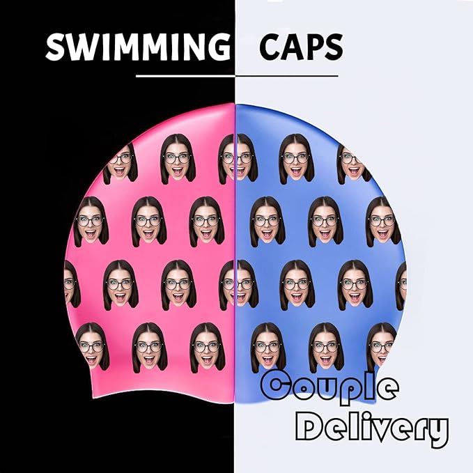 Custom Swim Cap with Photo Personalized Silicone Swim Cap for Men and Women Swimming Customized Swimmers Cap for Short and Medium Length Hair-StrideForce Fitness