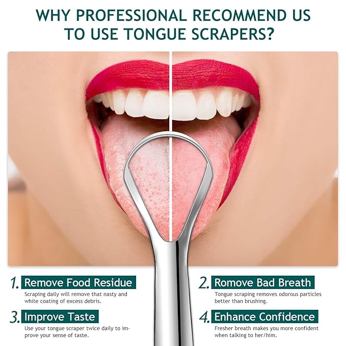 Tongue Scraper (2 Pack), Wide-head Tongue Cleaner with Nice Carrying Box, Easkep 100% Stainless Steel Tongue Scrapers Cleaners, for Men, Women, Adults, Kids