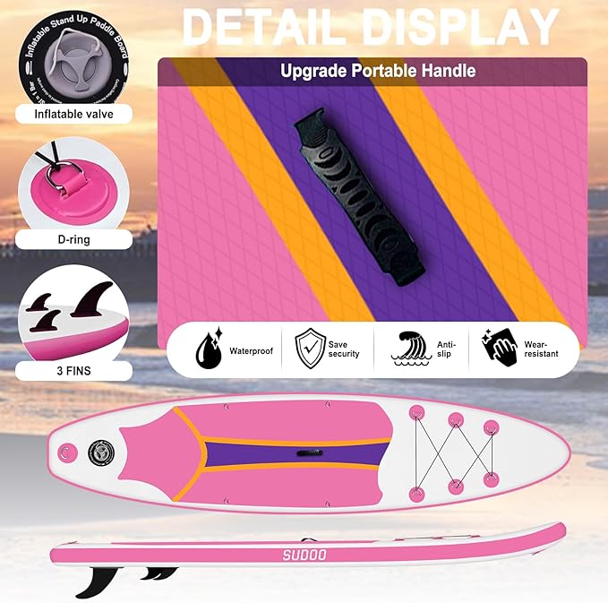 Inflatable Stand Up Paddle Board 10‘x30‘‘- Ultra-Light SUP with Backpack, Pump, Paddle, Coil Leash, 3 Fins, Repair Kit, Stable Design, Non-Slip EVA Deck for Adults & Youth-StrideForce Fitness