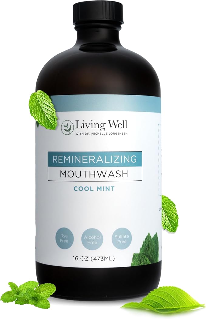 Living Well with Dr. Michelle Cool Mint Remineralizing Mouthwash | Hydroxyapatite & Colloidal Silver Formula | Alcohol-Free | Fluoride-Free Mouth Rinse