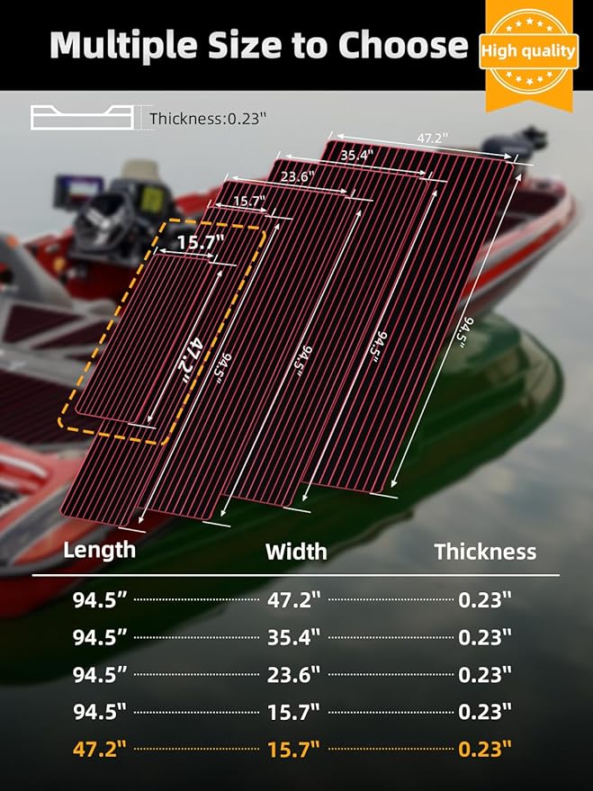 FOCEAN Boat Flooring EVA Foam Boat Decking Faux Teak Marine Flooring Boat Mat Boat Carpet Sheet for Motorboat RV Yacht Kayak Surfboard, 94.5"x 47.2"/35.4"/23.6"/15.7"-StrideForce Fitness