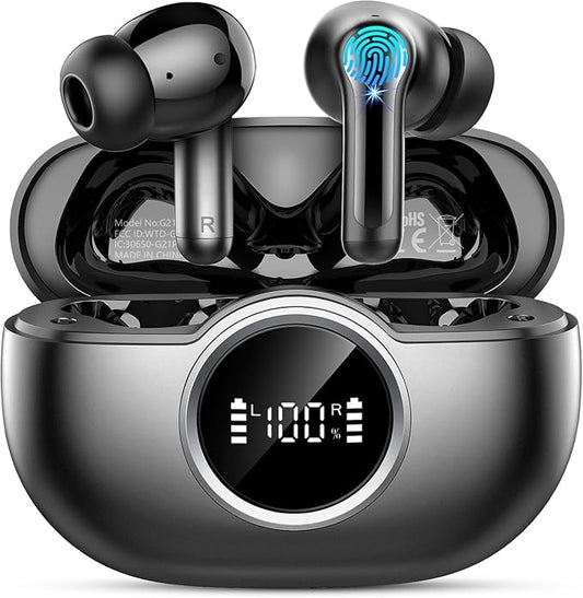 Wireless Earbuds, 2025 Bluetooth 5.4 Headphone 3D Bass Hi-Fi Stereo Ear Buds, 4 ENC Noise Cancelling Mic, 40H 3g USB-C in-Ear Earphone, IP7 Waterproof Workout Sport for Laptop Pad Android iOS, Black-StrideForce Fitness