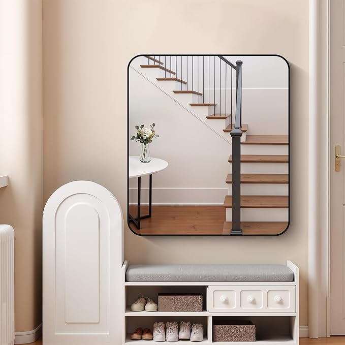 FORBATH Bathroom Mirror 36x40 Inch, Large Rectangular Wall Mirror with Black Aluminum Frame, Rounded Corners, Horizontal or Vertical Mount for Bathroom, Bedroom, Entryway-StrideForce Fitness
