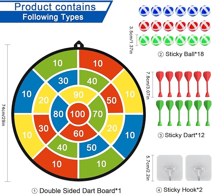 Dart Board for Kids, Darts Set Double-Sided Dart Board with Sticky Balls and Darts, Indoor Outdoor Sport Fun Party Play Parent-Child Activity Game Toys, Gifts for Boys and Girls Aged 3 to 12 Years-StrideForce Fitness