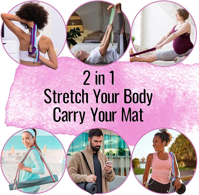 TECEUM Yoga Strap & Mat Strap – 2 IN 1 – Cotton – 6 ft 8 ft 10 ft (30+ colors) – Adjustable Non-Slip Belt for Yoga, Pilates, Stretching, Physical Therapy, Fitness & Home Workout – For Carrying Mats-StrideForce Fitness