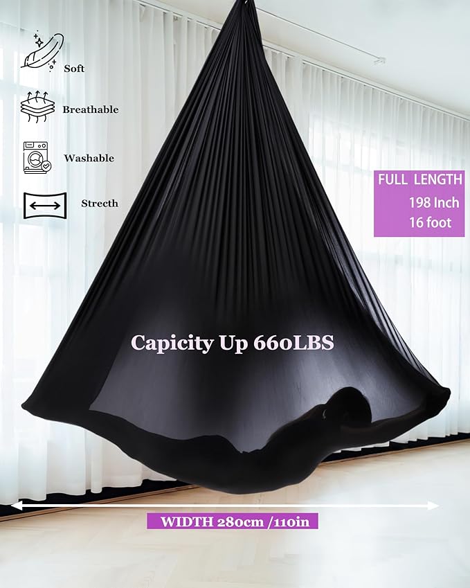 F.Life Aerial Silk Yoga Hammock & Swing for yoga Inversion,Strength training,starter hardware kit-StrideForce Fitness