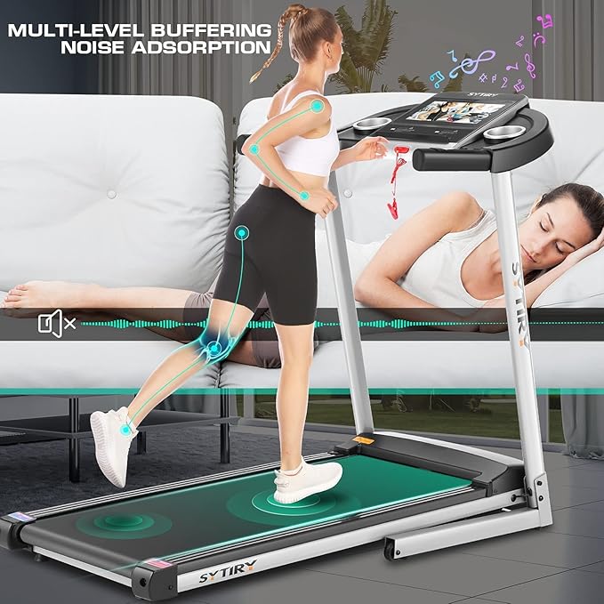 SYTIRY Treadmills for Home with TV Screen and WiFi,Smart Foldable Treadmill Machine,3D Virtual Sports Scene,HiFi Speakers,Popular APP for Social Networking,Video,and Search,Walking Treadmill-StrideForce Fitness