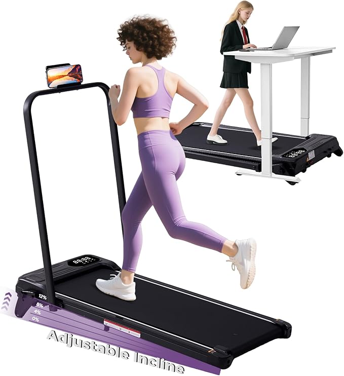 Portable Foldable Walking Pad with Handle Bar and Adjustable Incline, Under Desk Walking Pads Treadmill with Incline and Handles, 3.5HP Folding Electric Treadmills for Home Small, 0.6-7.6MPH, 350LBS-StrideForce Fitness