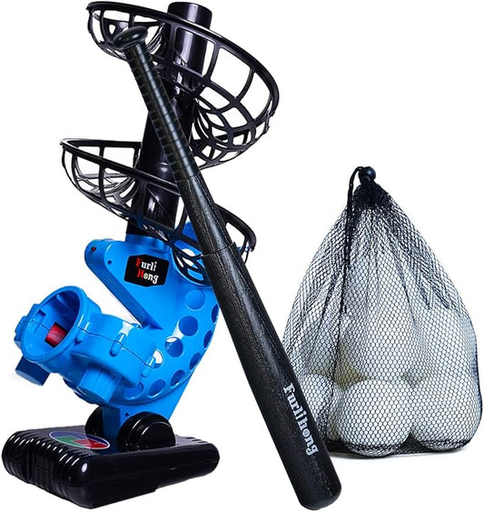 Furlihong 380BH Baseball Pitching Machine, Battery Powered, Angle Adjustable, Comes with Bat and One Dozen Training Balls, for Kids and Beginner-StrideForce Fitness