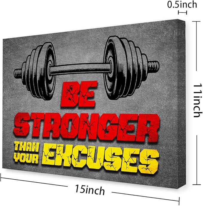 Gym Quotes Wall Art,Inspirational Workout Wall Decor,Be Stronger Than Your Excuses Canvas Wall Art for Home Gym Exercise Fitness Room-StrideForce Fitness