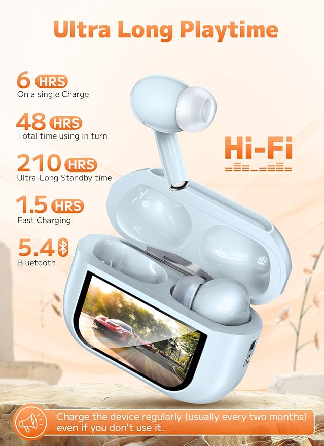 Wireless Earbuds, Bluetooth Earbuds 5.4 Headphones LED Touch Screen with 5 EQ Modes, 48H Headphones Wireless Noise with ANC Noise Cancelling, Deep Bass Stereo for Laptop, Android/iOS, Pad-StrideForce Fitness