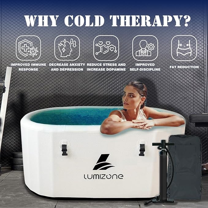 Lumizone Inflatable Cold Plunge Tub 132 Gallons Capacity Ice Bath Portable Ice Bath Tub Compatible With Water Chillers with Lid Drop Stitch PVC Double Layer Seals Oversized for Athletes-StrideForce Fitness