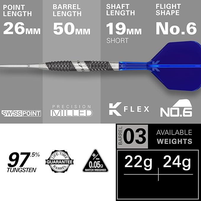 TARGET Darts 975 Ultra Marine 97.5% Tungsten Steel Tip Darts Set - Swiss Point Darts with K-Flex Integrated Flight and Shaft – Includes Dart Takoma Wallet, SP Tool, Dart Tips-StrideForce Fitness