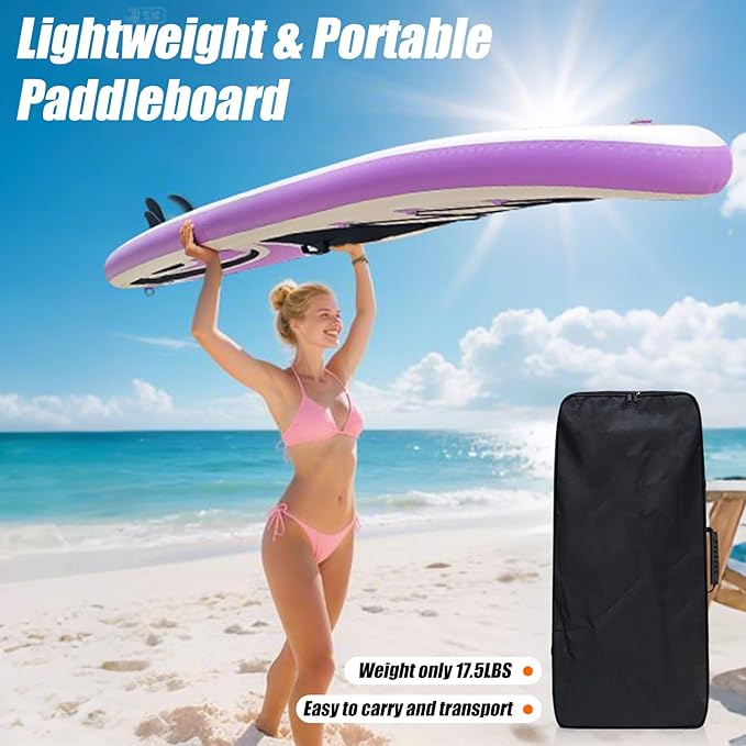 10' Inflatable Stand Up Paddle Board, Ultra-Light Wide Yoga Board for All Skill Levels with Premium SUP Paddleboard Accessories, 84L Waterproof Bag, Non-Slip Comfort Deck for Youth & Adults-StrideForce Fitness