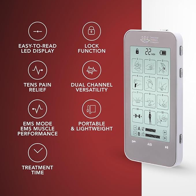 Deluxe TENS Unit Muscle Stimulator & Accessories - Non-Invasive EMS Machine for Neck & Back Pain Relief, Sciatica - Electrotherapy with 12 Modes & 20 Intensity Levels-StrideForce Fitness