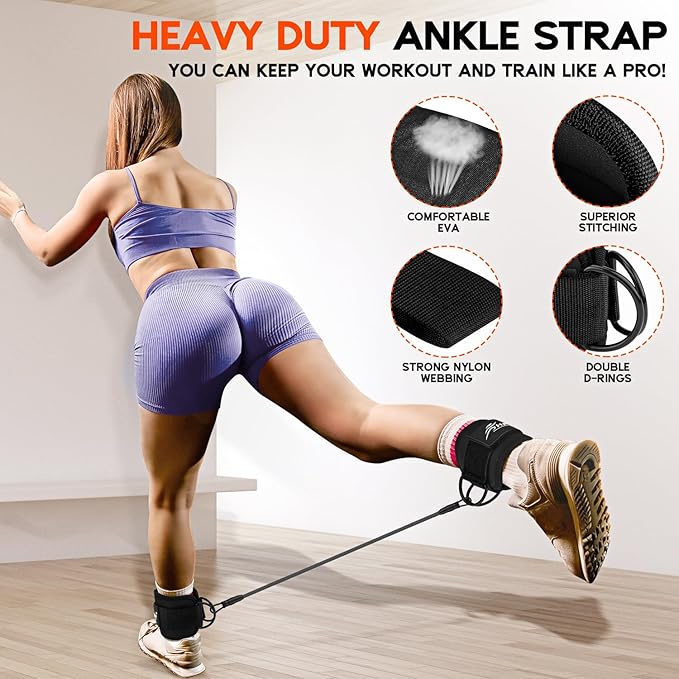 Ankle Resistance Bands, Ankle Bands for Working Out with Cuffs, Resistance Bands for Leg Butt Training Workout Equipment for Kickbacks Hip Gluteus Training Exercises, Ankle Strap with Exercise Bands