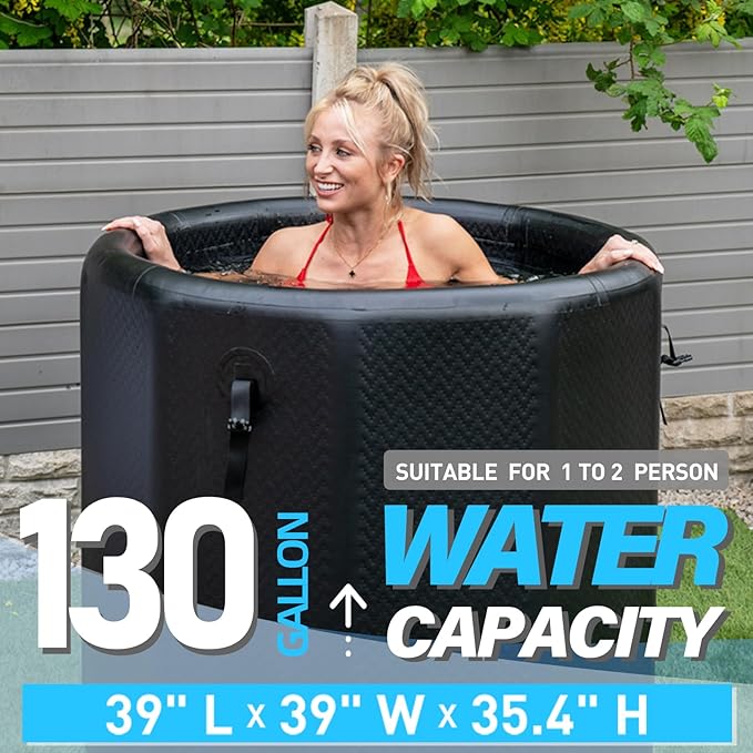 Inflatable Ice Bath Tub for Athletes, Cold Plunge Recovery Tub with Insulated Lid, EVA Groundsheet, Backpack, 115 Gallon Capacity, 39" x 39" x 35.4", Portable Durable Design-StrideForce Fitness