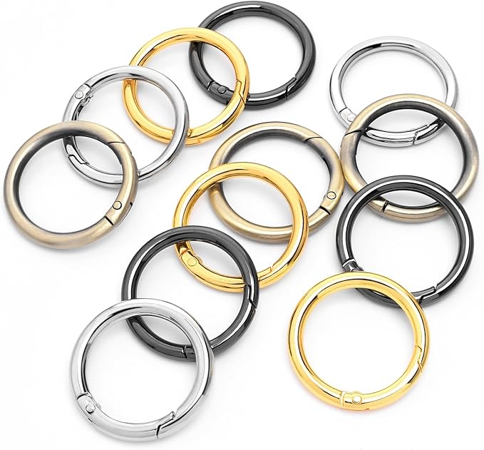 12 Pack 1-1/4Inch Assorted Round Carabiner Snap Clip, Metal Keychain Ring, Spring O Rings for Replacement Purse Strap, Paracord Lanyard Clips, Pet Collar, Keychain Rings Hardware DIY Crafts Making-StrideForce Fitness