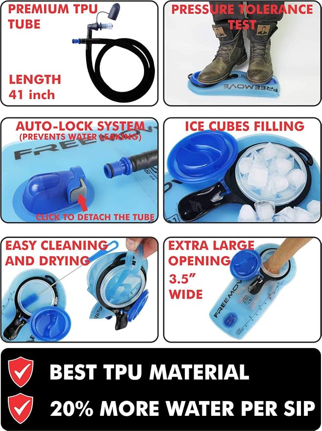 Hydration Pack with 2L or 3L Water Bladder & Cooler Bag > Keeps Drink Cool & Protects Bladders > Camelback Reservoir for Hydration Backpack, Tasteless & BPA Free, Quick Release Tube & Shutoff Valve-StrideForce Fitness