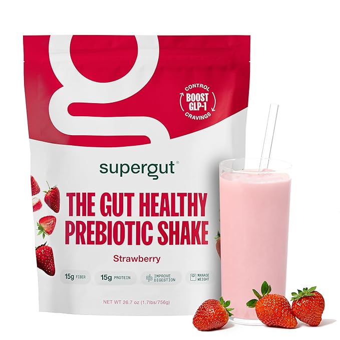 Supergut Prebiotic Shakes | Meal Replacement | Boost GLP-1 | High Protein and Fiber | No Added Sugar | Keto Food, Meal, Snack (Strawberry, 14 servings)-StrideForce Fitness
