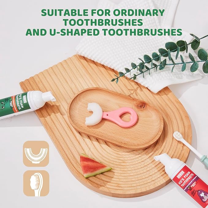NOHOO Fluoride Free Foam Toothpaste Kids Fruit Flavour,Natural Training Toothpaste for Baby Toddler Children Oral Cleaning and Cavity Protection(2 Strawberry + 2 Watermelon)