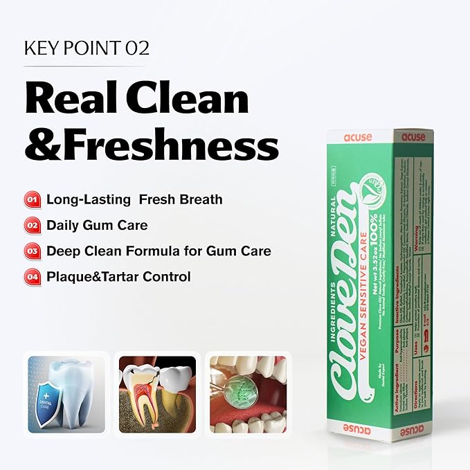 Vegan Fluoride Toothpaste for Sensitive Teeth – Potassium Nitrate & Hydroxyapatite Enamel Support, Anti-Plaque Gum Care, Sensitivity Relief Formula, SLS-Free, Clove Mint, 3.52oz / 100g