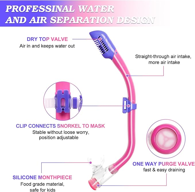 Kids Mask Fins Snorkel Set, Dry Top Snorkeling Gear for Kids Youth Boys Girls Junior Age 5-15 Tempered Glass Snorkel Mask Set Panoramic View Snorkeling Packages-StrideForce Fitness