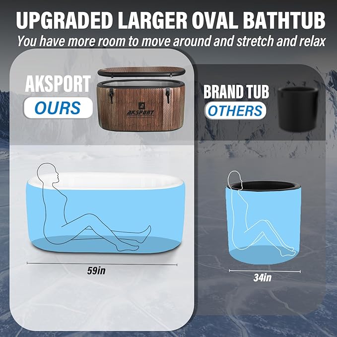 AKSPORT Ice Bath Tub for Athletes, 151 Gallons Inflatable Cold Plunge Tub Compatible with Water Chillers, Icebath for Recovery & Cold Water Therapy, Portable Bathtub for Indoor & Outdoor-Wood-StrideForce Fitness