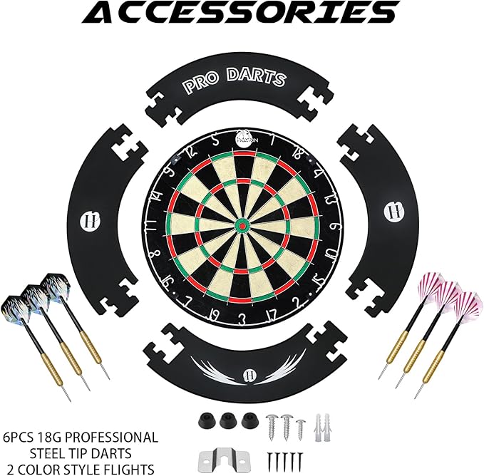 Bristle Dart Board Set, Professional Dart Board 18" with 6pcs 18g Darts Outdoor Dartboard Set, Compressed Sisal Metal Wire Board with Rotating Number Ring-StrideForce Fitness