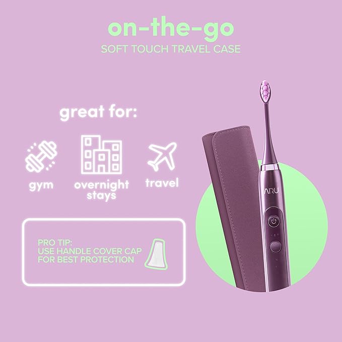 ARU Sonic Toothbrush Starter Kit with Customizable Modes and 2 Minute Timer, ADA-Approved Electric Toothbrush for Adults, Soft Toothbrush for Gums, 45+ Days Battery, Travel Case, Amethyst Purple