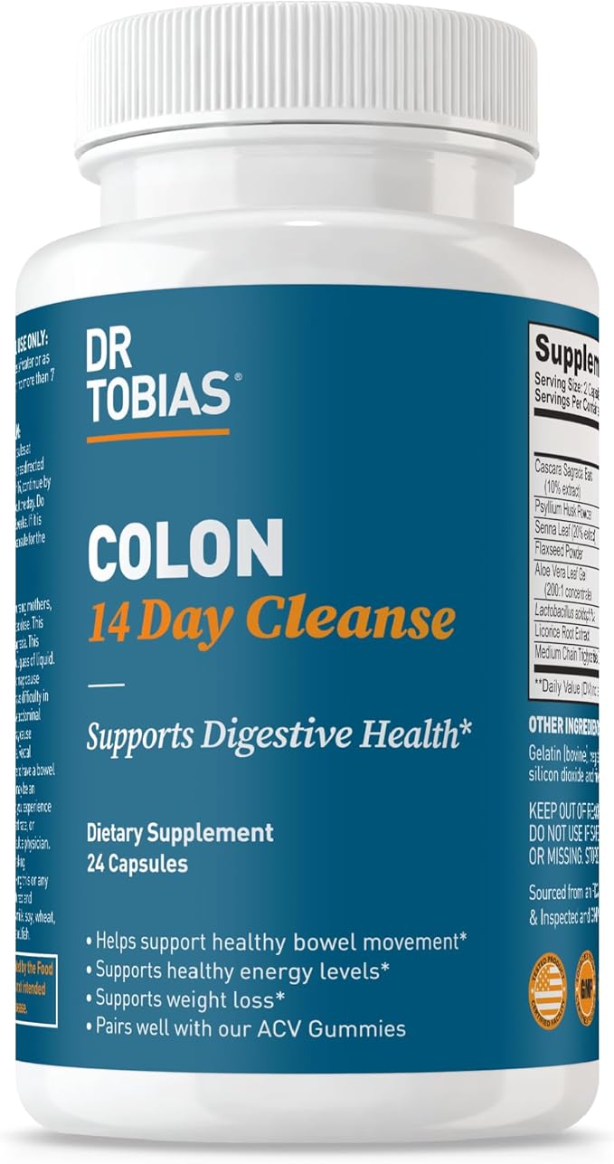 Dr. Tobias Colon 14 Day Cleanse, Advanced Gut Cleanse Detox for Women & Men with Cascara Sagrada, Psyllium Husk, Senna Leaf & Probiotics, Non-GMO Colon Cleanse, 24 Capsules, 1-2 Daily-StrideForce Fitness