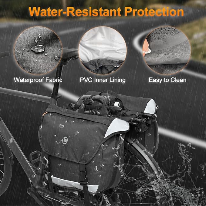 Bike Panniers, Waterproof Panniers Bike Bags for Rear Rack 25L-35L Expandable – Large Bicycle Saddle Bag with Reflective Strips, Double Panniers Storage Cargo Bag for Cycling Traveling Commuting-StrideForce Fitness