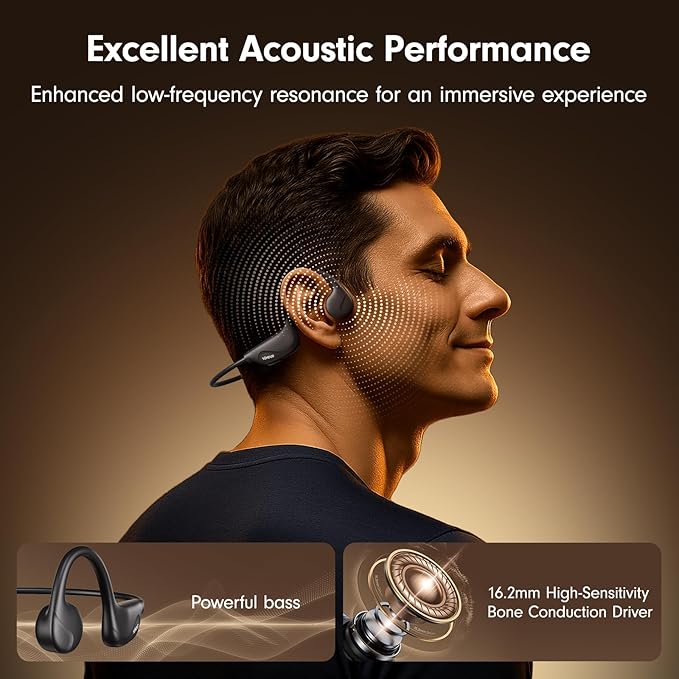 Bone Conduction Headphones,Open Ear Headphones Bluetooth 5.4 with Mic,10H Playtime,Bone Conduction Earbuds IPX5 Waterproof,Sports Headphonefor Running,Gym,Hiking,Cycling-StrideForce Fitness