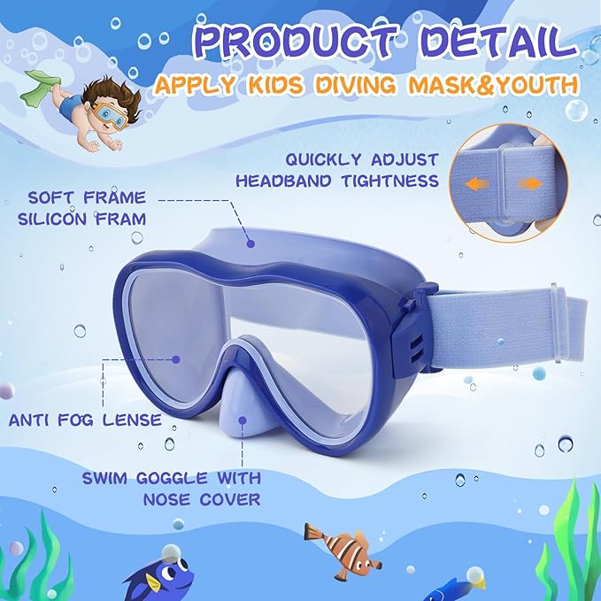 Kids Swim Goggles with Nose Cover, Anti-Leak Swim Mask with Elastic Fabric Strap, UV Protection Swimming Goggles for Kids-StrideForce Fitness