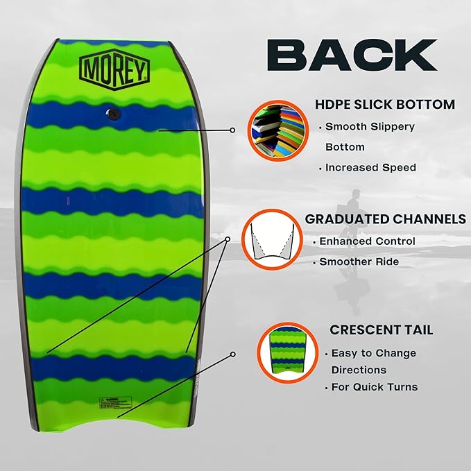 MOREY® Big Kahuna 44" The Original Bodyboard for Tall Riders. Body Board for Beach, Re-Engineered 2025 Model-StrideForce Fitness