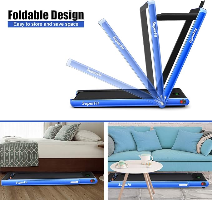 GYMAX Walking Pad, 2.25HP Foldable Treadmill with Smart App & Remote Control, Bluetooth LED Monitor, Small Spaces Compact Running Machine, Folding Portable Under Desk Treadmill for Home Office-StrideForce Fitness