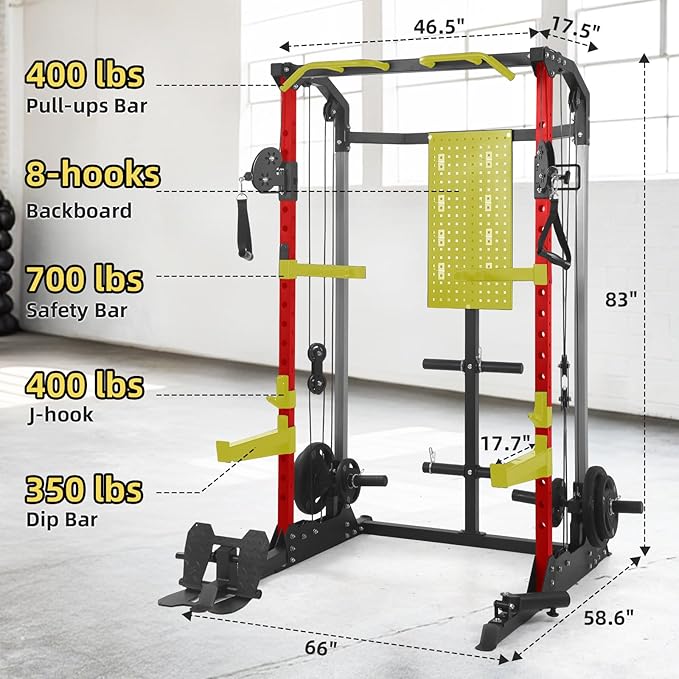 Power Cage, Squat Rack with Cable Crossover and Dual Independent Pulley System, 2000LB Capacity Workout Cage with More Training Attachments, Power Rack for Home Gym-StrideForce Fitness