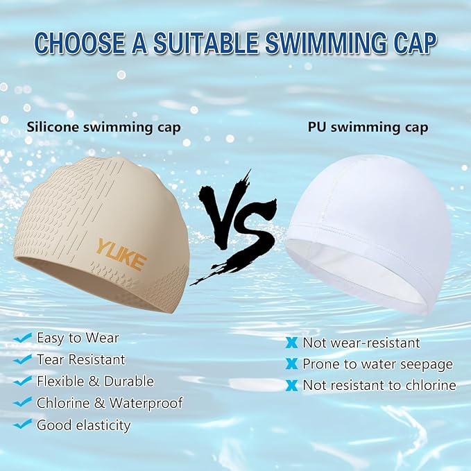 Silicone Swim Cap for Long Hair Adults Women Men, Waterproof Stretchy Swimming Caps, Durable Tear Resistant Bathing Cap-StrideForce Fitness