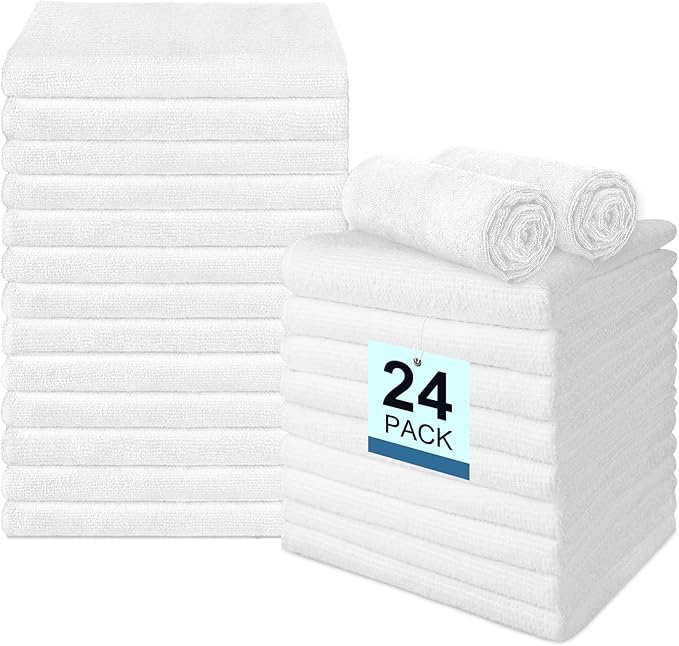24 Pack Hand Towels Set - Highly Absorbent and Quick Drying Microfiber Gym Towels, Premium Wash Cloths for Bathroom, Salon, Gym, Shower, Hotel, and Spa - 16x27 inch (White)-StrideForce Fitness