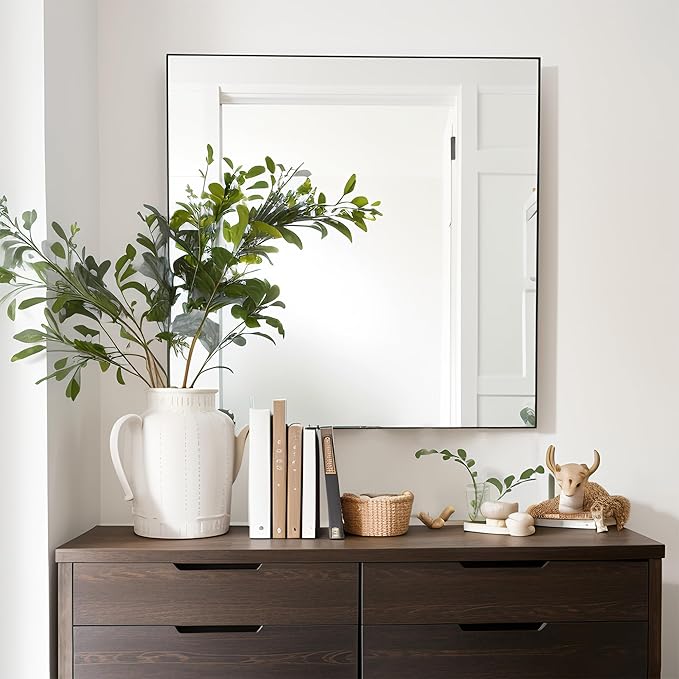 36x36 Inch Black Bathroom Mirror for Wall, Aluminum Frame Rectangle Rectangular Vanity Mirror, Modern Large for Bedroom, Living Room, Horizontal or Vertical-StrideForce Fitness