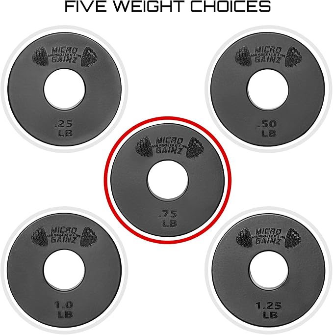 Micro Gainz Standard 1-Inch Center Hole Weight Plates, Set of 2 Black Fractional Plates Choose Set (.25LB-1.25LB), Designed for Standard 1-inch Barbells & Dumbbells, Made In USA-StrideForce Fitness