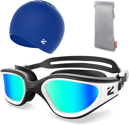 ZIONOR G1 Lite Swim Goggles with Swim Cap Comfortable Anti-fog Swimming Goggles Cap Set for Adult Men Women-StrideForce Fitness